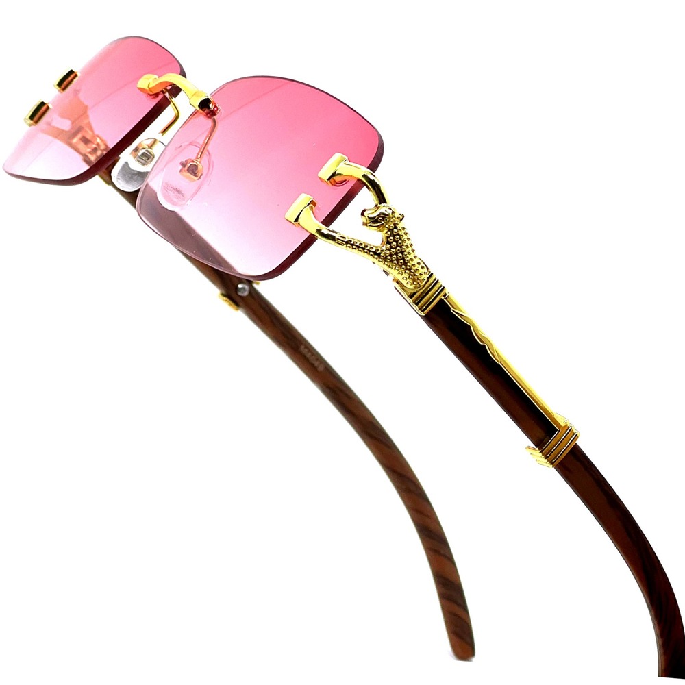 Hip Hop Women Men Sunglasses Pink Rimless Luxury Retro Shades Gold Metal Lentes